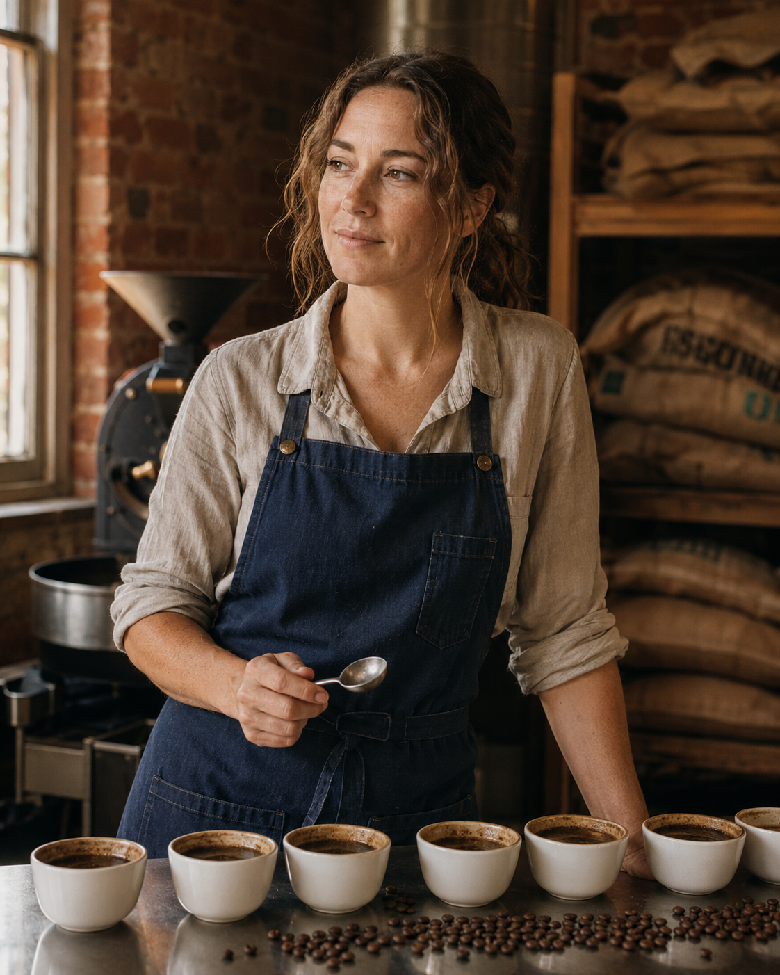 Hannah Tindarra at the cupping table